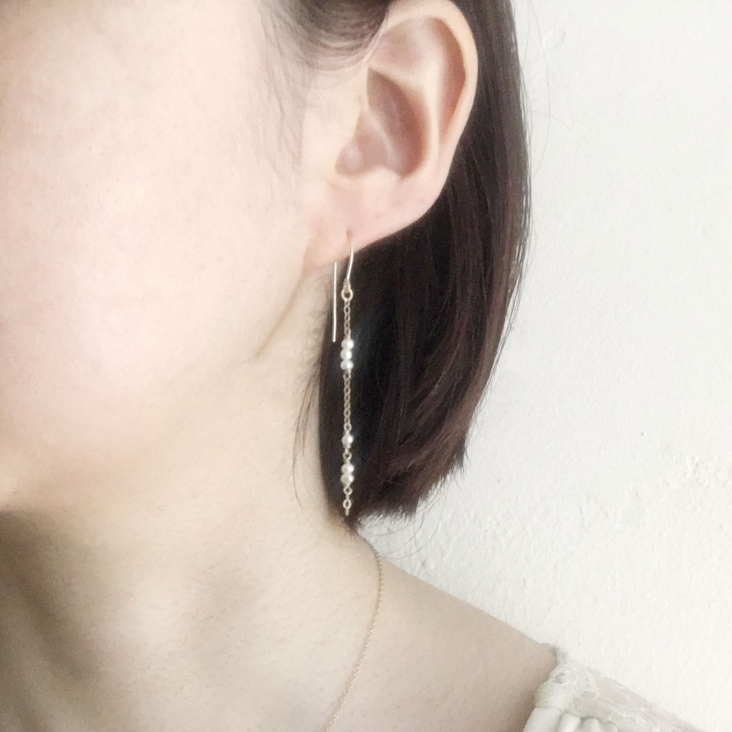 Tiny Pearl Chain Dangle Earrings