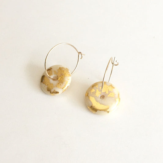 Gold Leaf Earrings - Disc Hoops