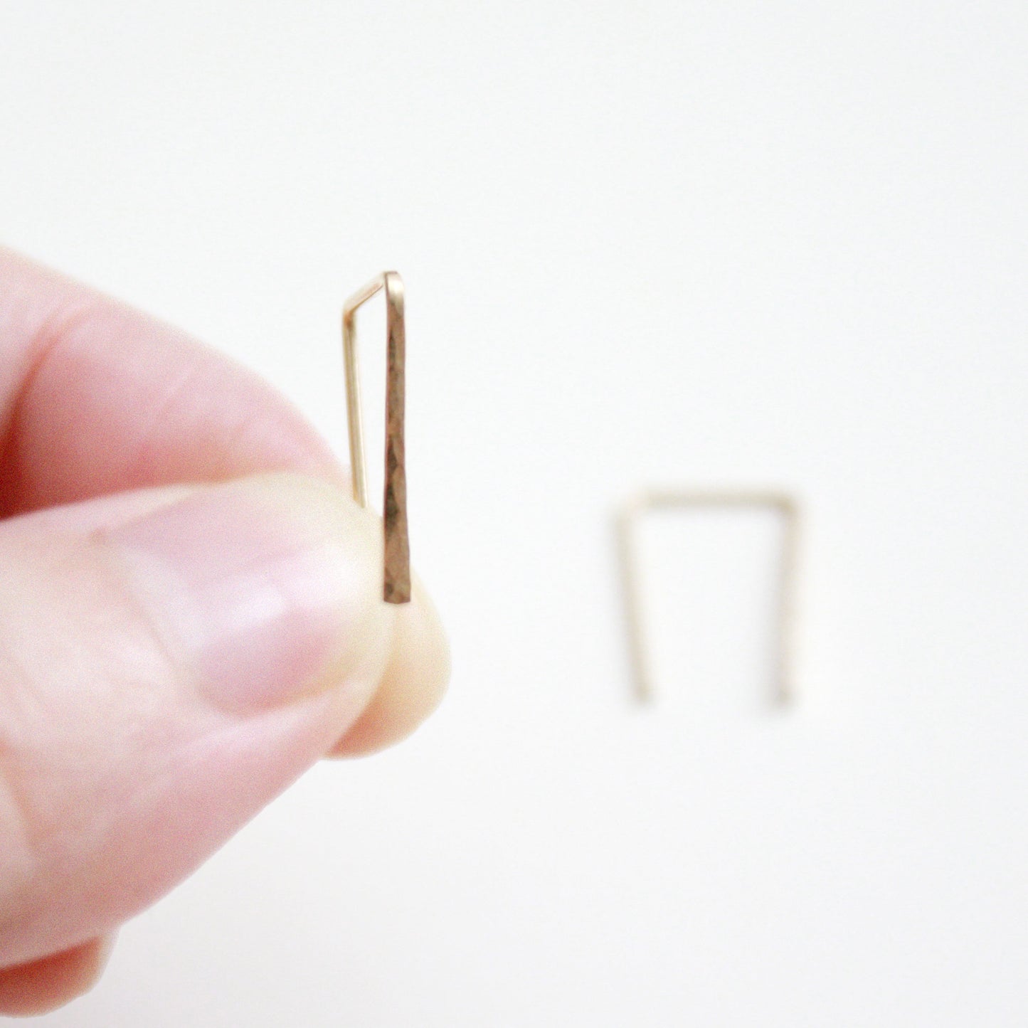 hammered texture minimal staple bar threader earrings