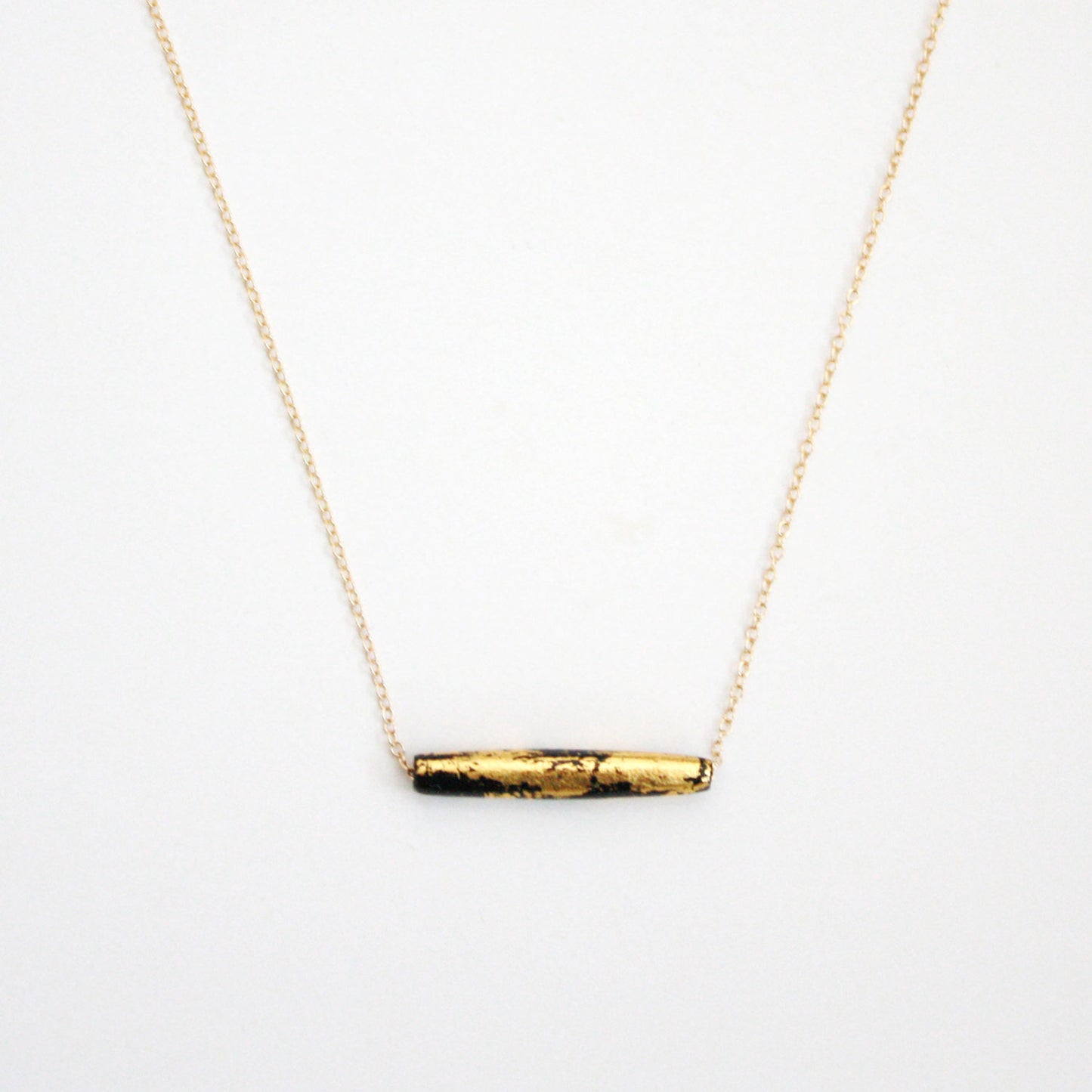 Gold Leaf Necklace - Black Tube
