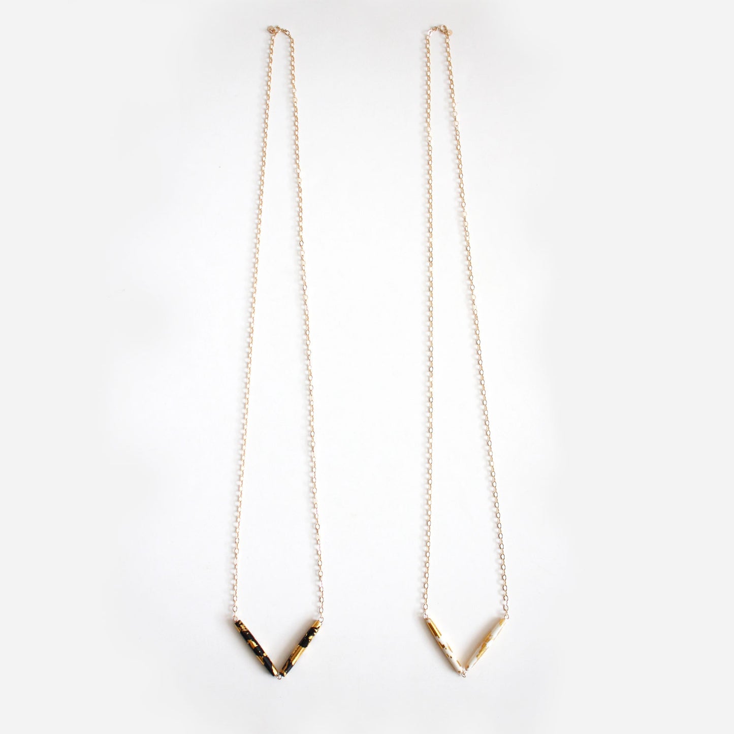 Gold Leaf Long Necklace - Double Tubes