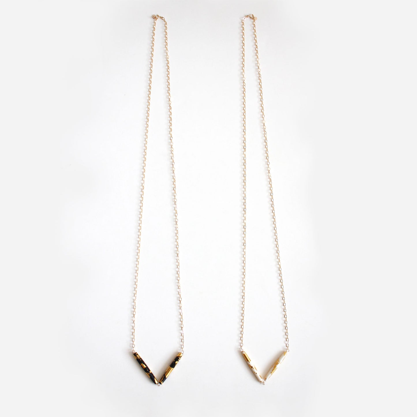 Gold Leaf Long Necklace - Double Tubes