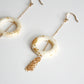 Gold Leaf Earrings - Ring & Tassel - White