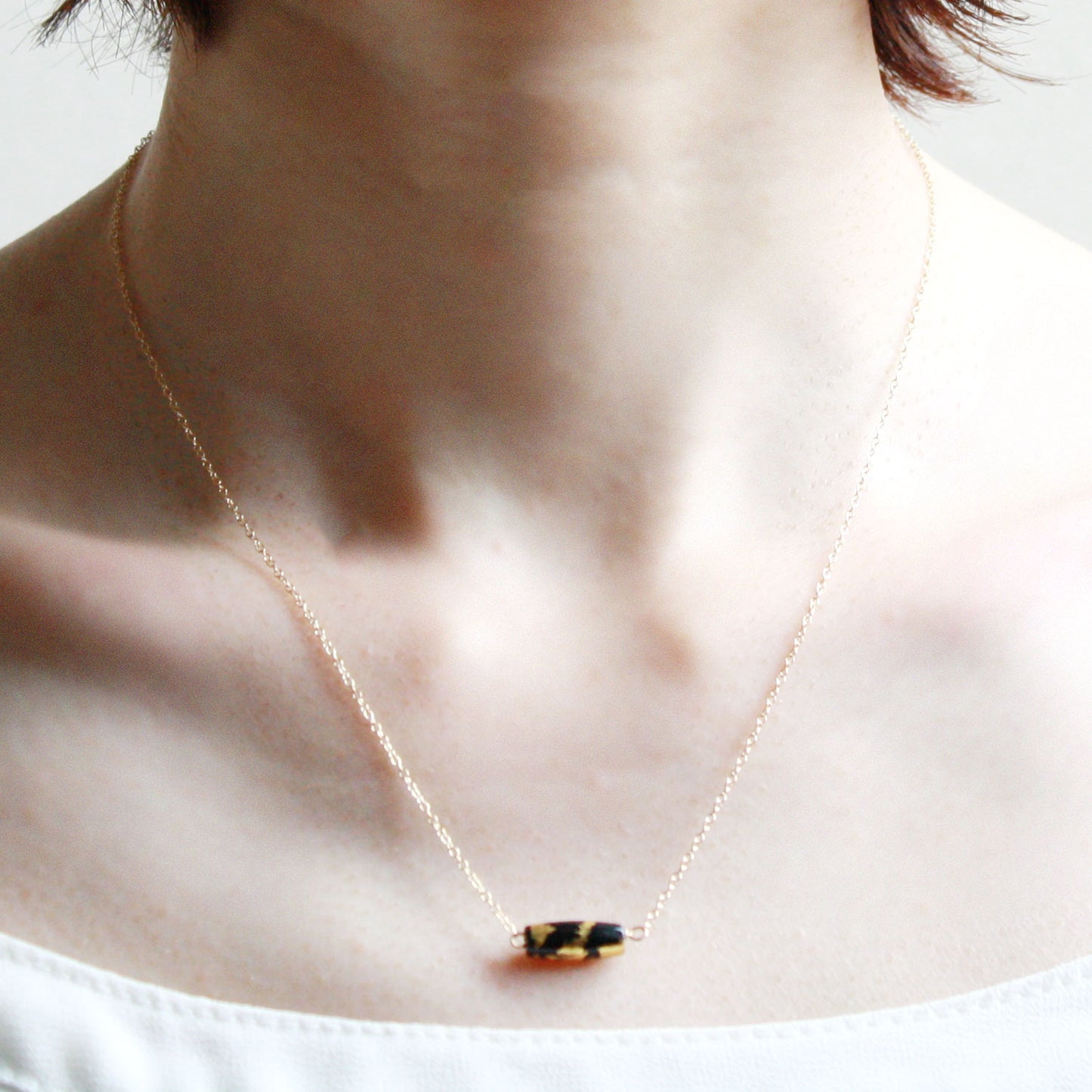 Gold Leaf Necklace - White Tube - Short