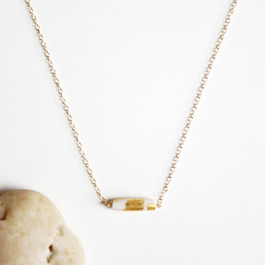 Gold Leaf Necklace - White Tube - Short
