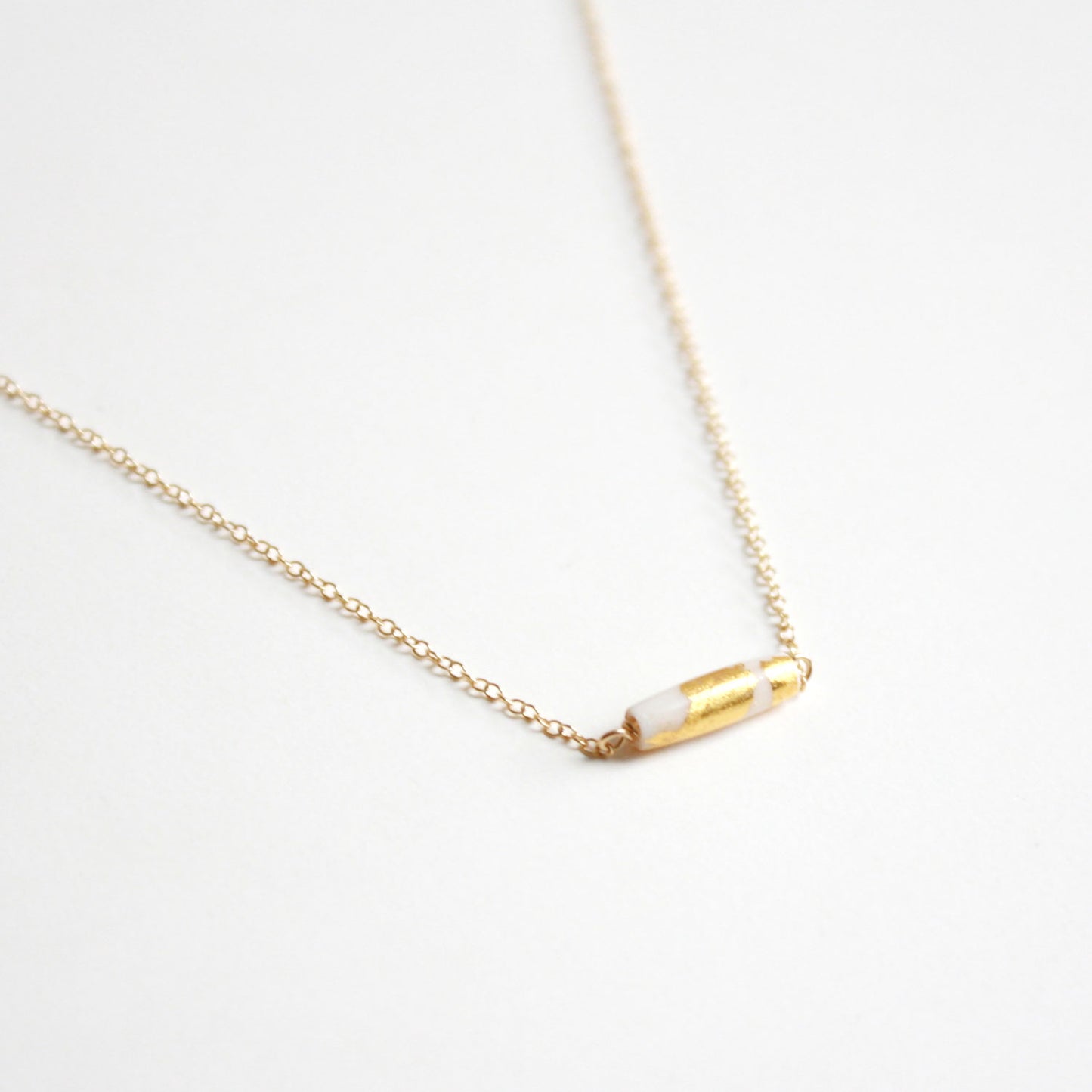 Gold Leaf Necklace - White Tube - Short