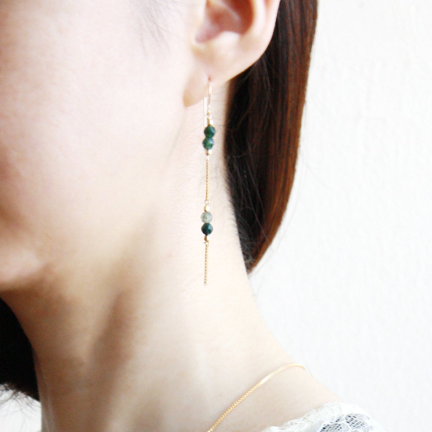 Gemstone Dangle Earrings - Moss Agate
