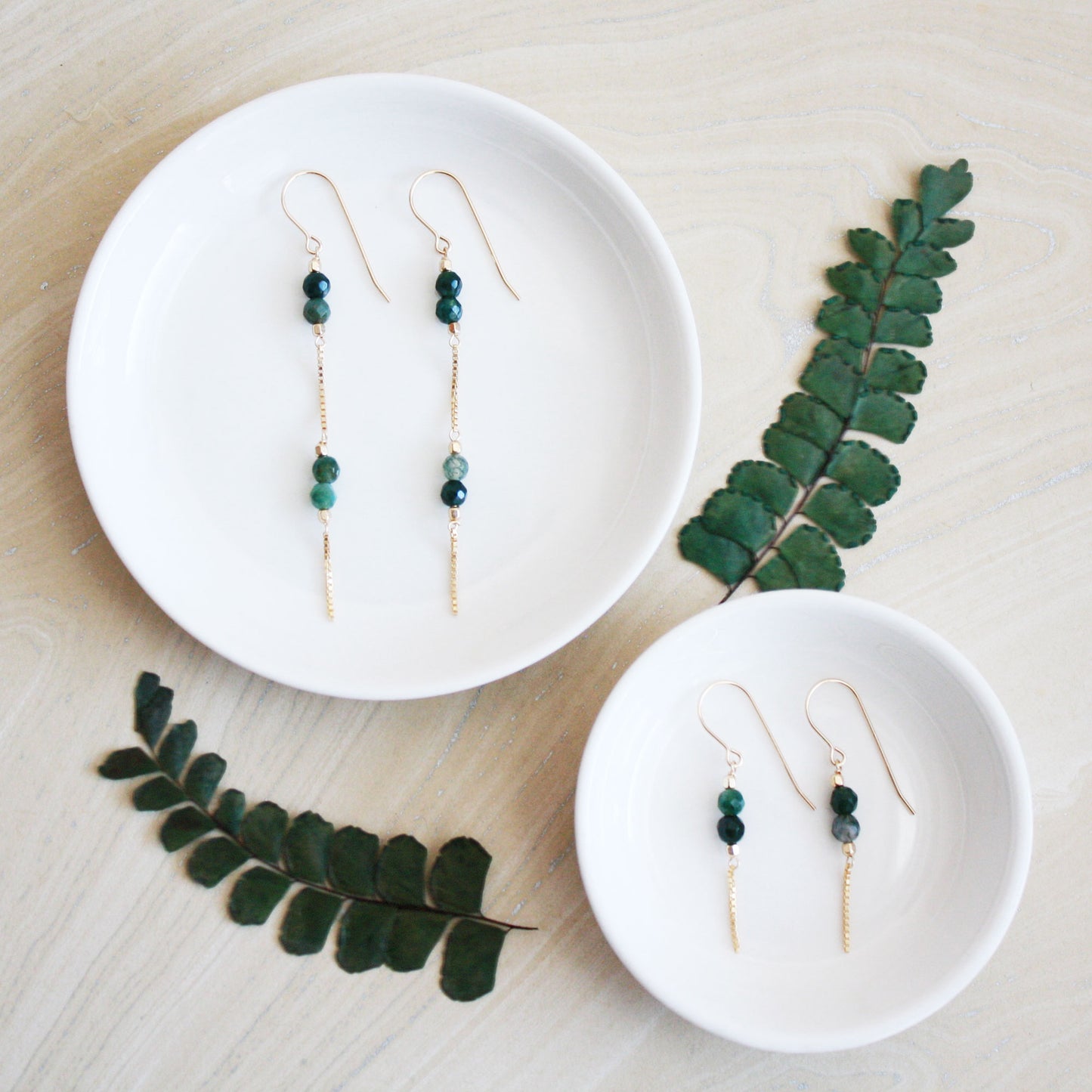 Gemstone Dangle Earrings - Moss Agate