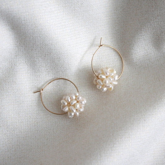 Pearl Ball Hoop Earrings
