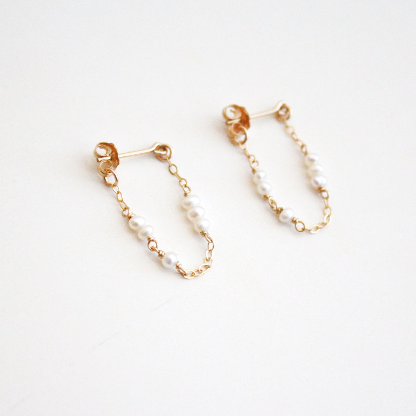Tiny Pearl Chain Hoop Stud Earrings