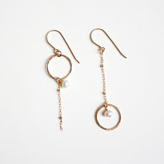 Long Asymmetrical Dangle Earrings - Pearls