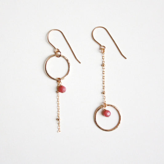 Long Asymmetrical Dangle Earrings - Gemstones