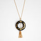 Gold Leaf Necklace - Ring & Tassel - Black