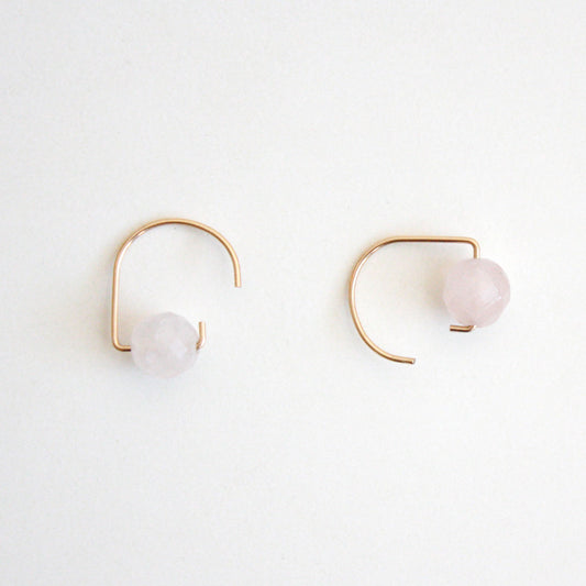 Short Hook Stud Earrings - Rose Quartz