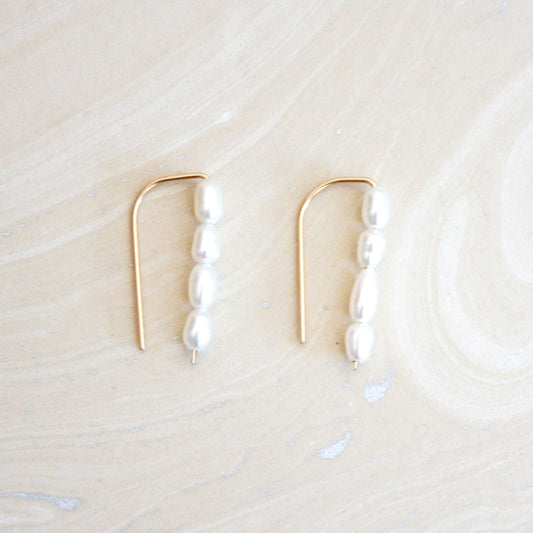 short pearl threader earrings