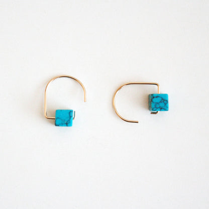 Short Hook Stud Earrings - Gemstones