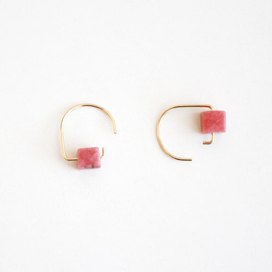 Short Hook Stud Earrings - Gemstones