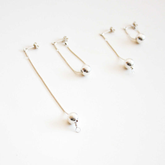 Versatile Dangle Hoop Earrings - Silver Balls