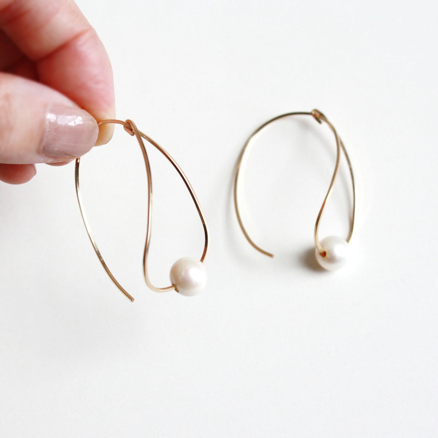 Teardrop Hoop Earrings - Pearl