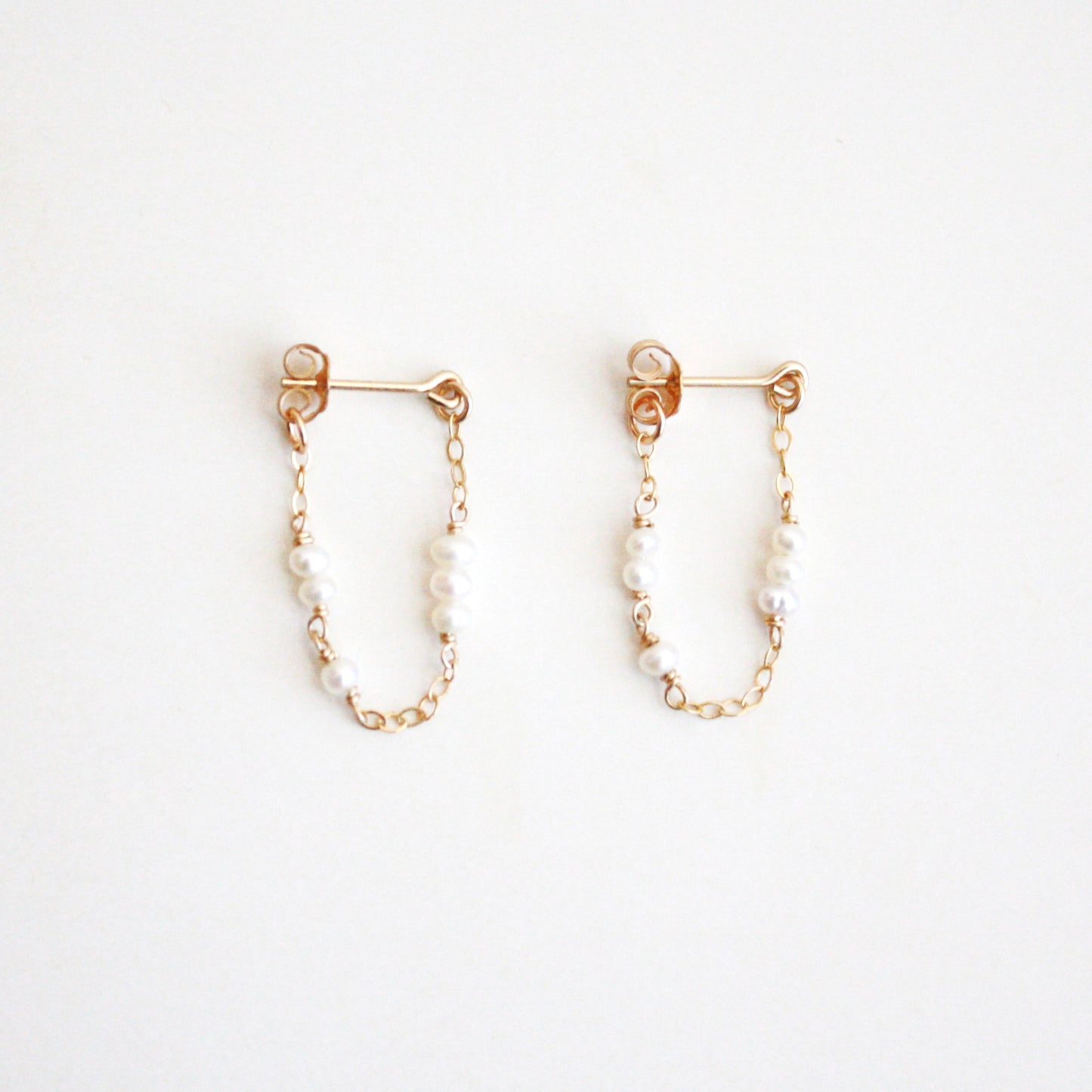 Tiny Pearl Chain Hoop Stud Earrings