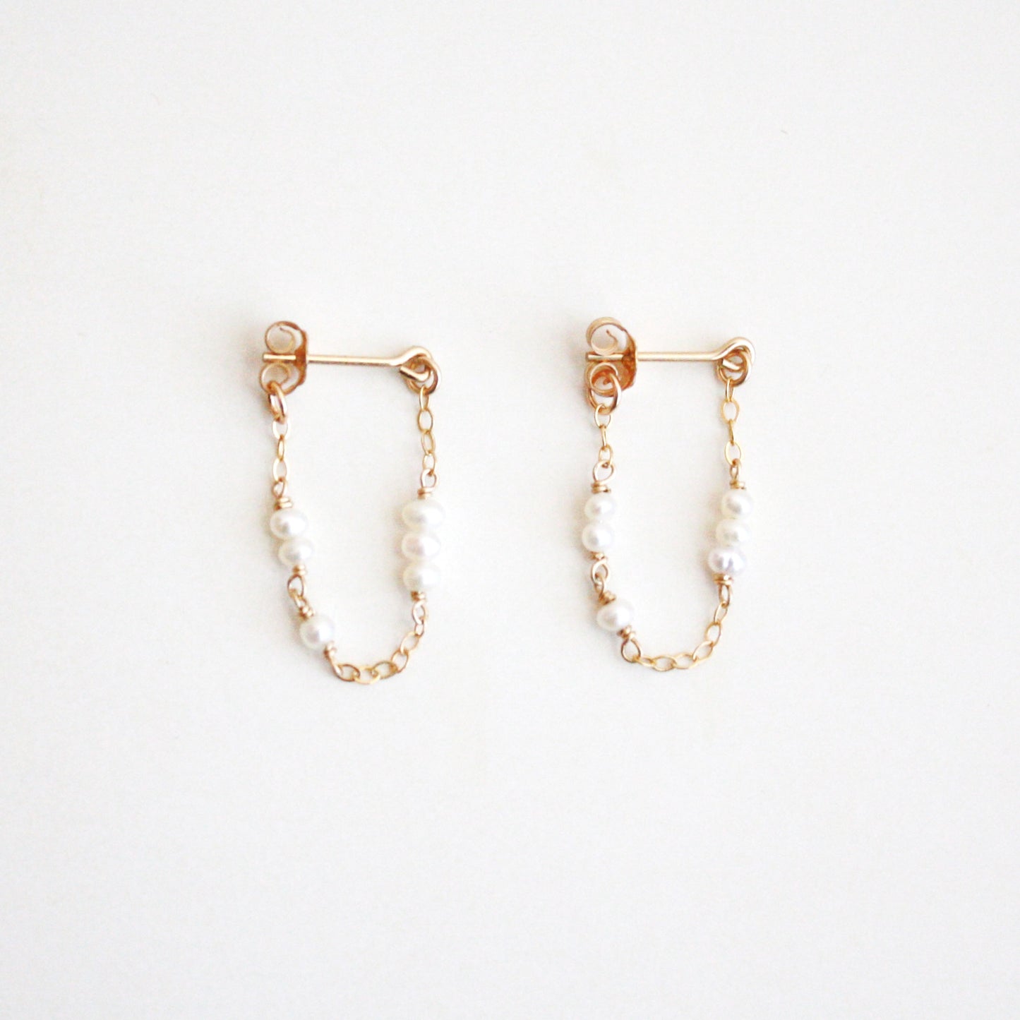 Tiny Gemstone Chain Hoop Stud Earrings