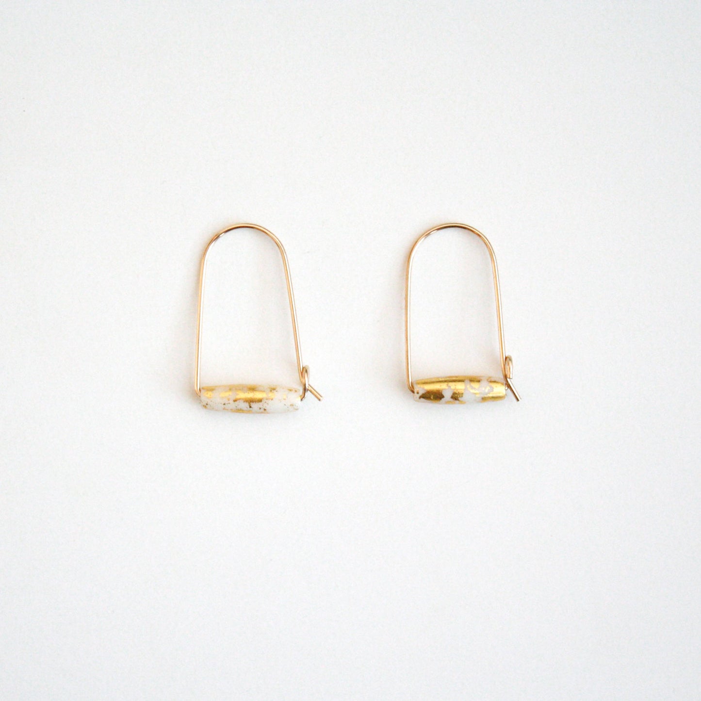 Small Mountain Hoop Earrings - Tubes with Gold Leaf