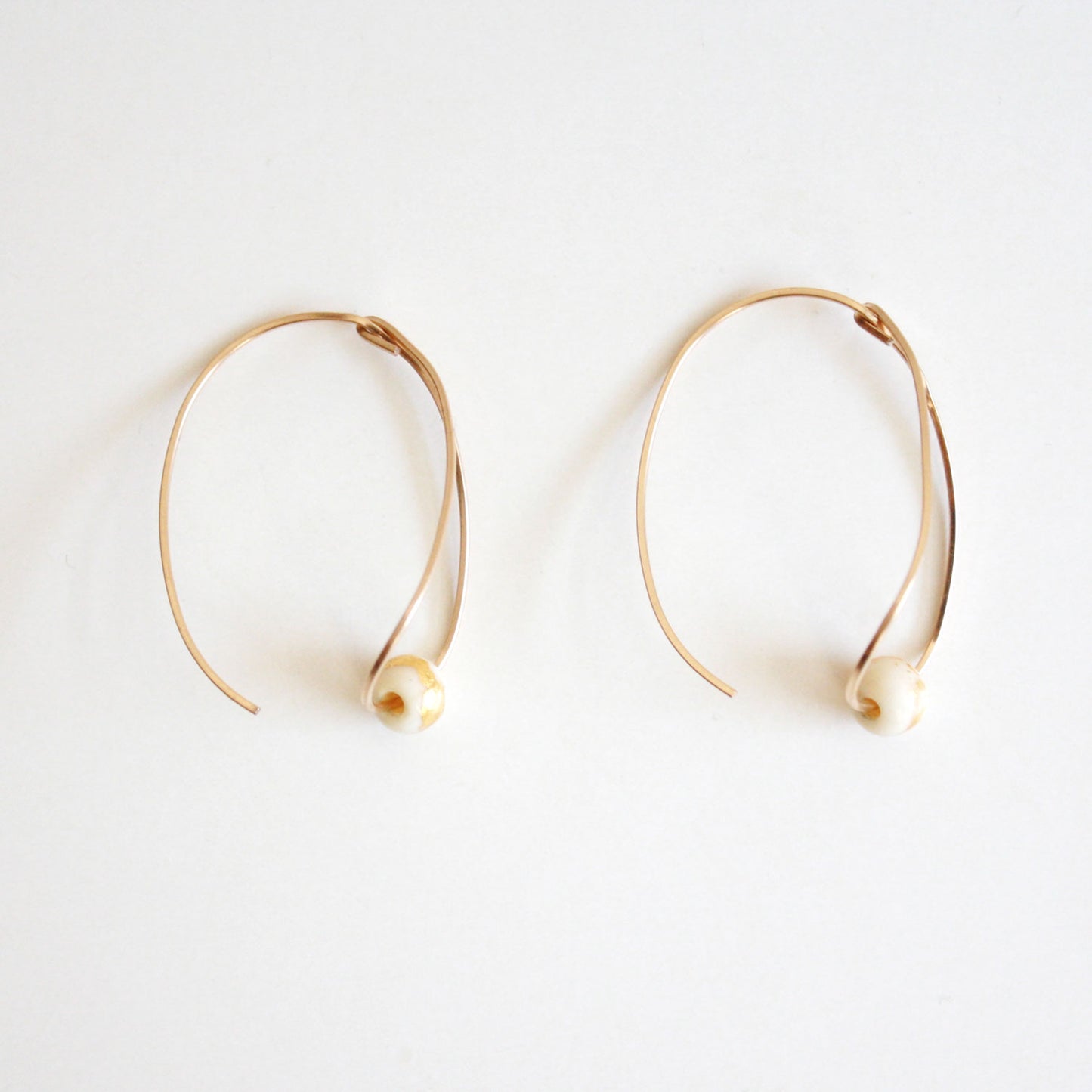 Teardrop Hoop Earrings - Gold Leaf - White