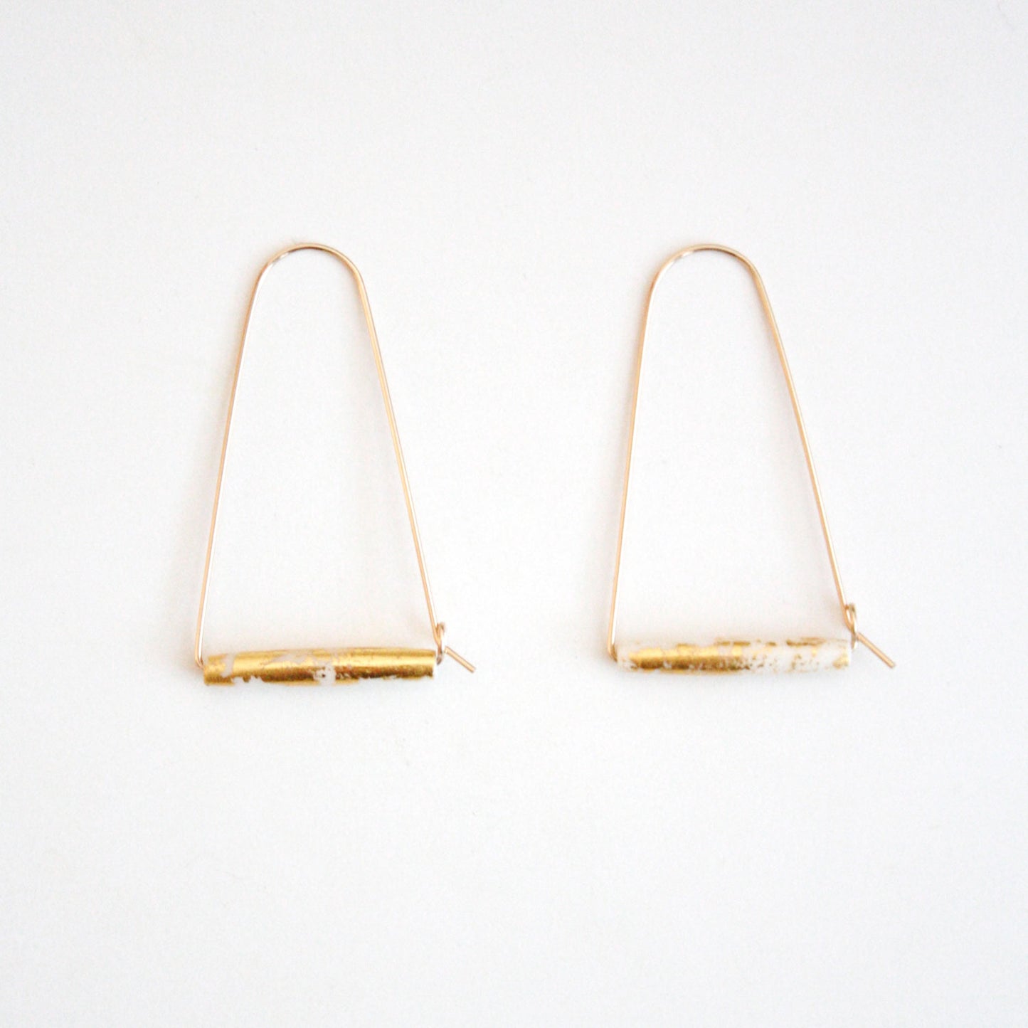 Large Mountain Hoop Earrings - Tubes with Gold Leaf