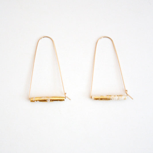 Large Mountain Hoop Earrings - Tubes with Gold Leaf